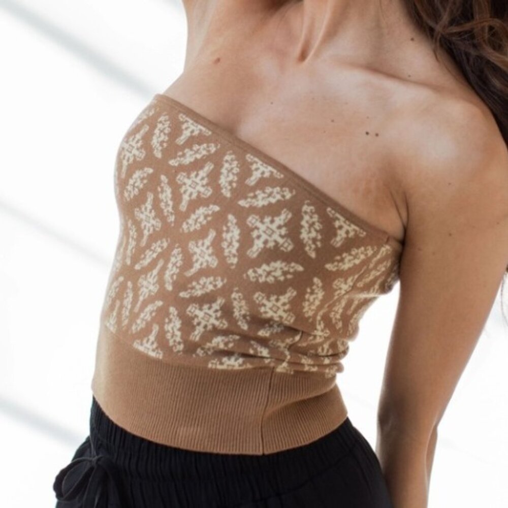 Savvi Gabby Bandeau Patterned Knit Cropped Tube Top